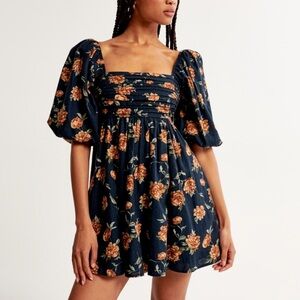 Abercrombie & Fitch Emerson Linen Floral Mini Dress - Navy
